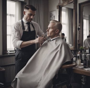 a man getting his hair cut by a barber